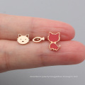 Stainless Steel Simple Cute Cat And Fish Animal Stud Earrings For Women